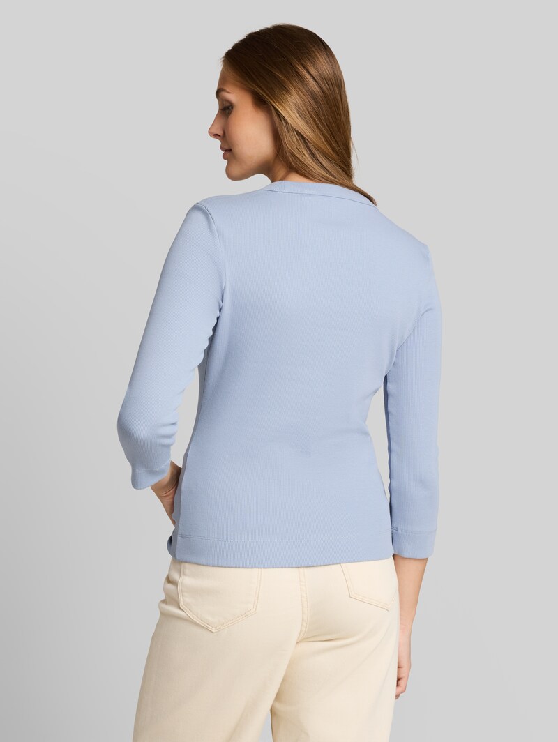 Tom Tailor Slim Fit Langarmshirt mit Rippstruktur - Foggy Sky Blue