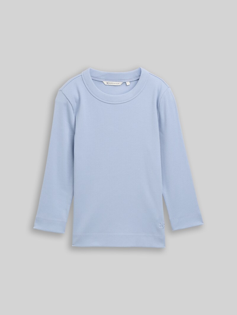 Tom Tailor Slim Fit Langarmshirt mit Rippstruktur - Foggy Sky Blue