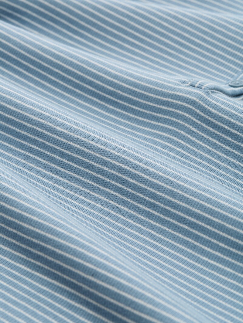 Tom Tailor Slim Fit Henley Langarmshirt mit Streifenmuster - Mid Blue White Stripe