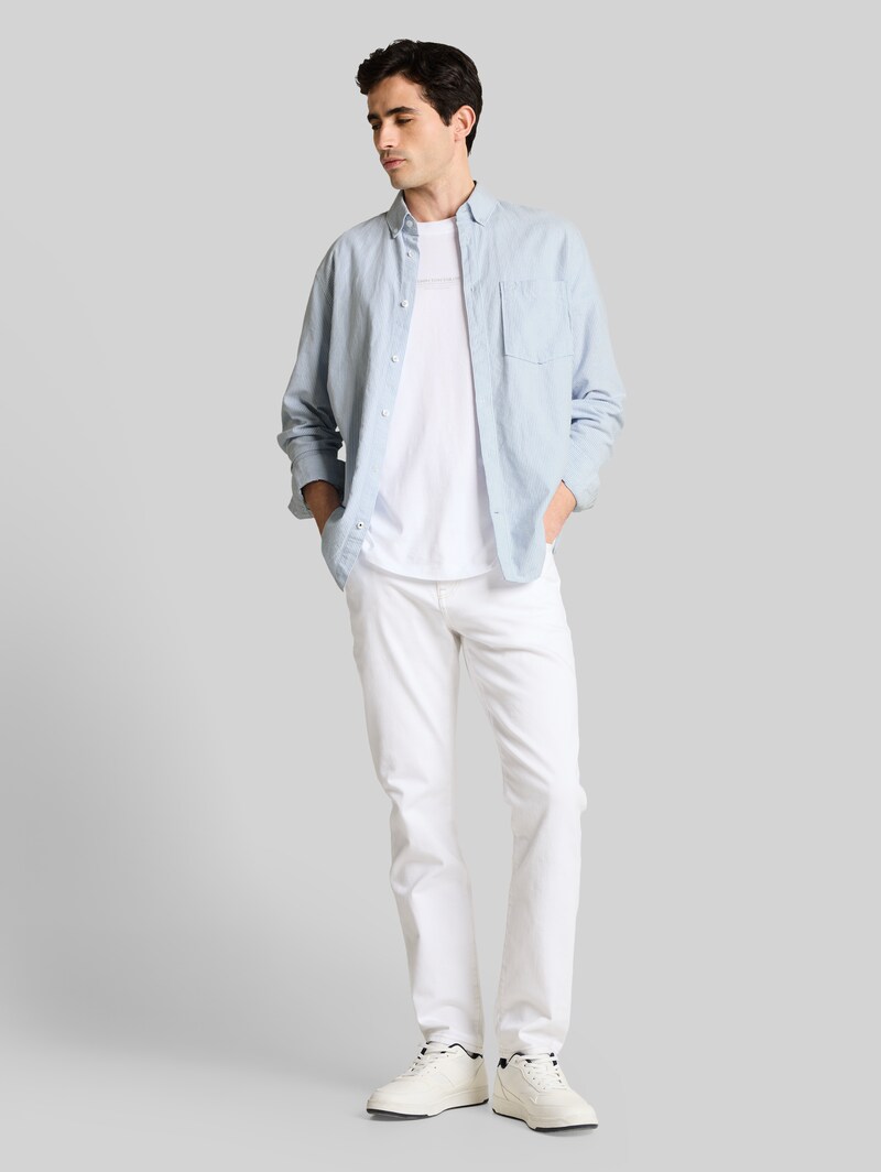 Tom Tailor Regular Fit Hemd mit Brusttasche - White Light Blue Stripe
