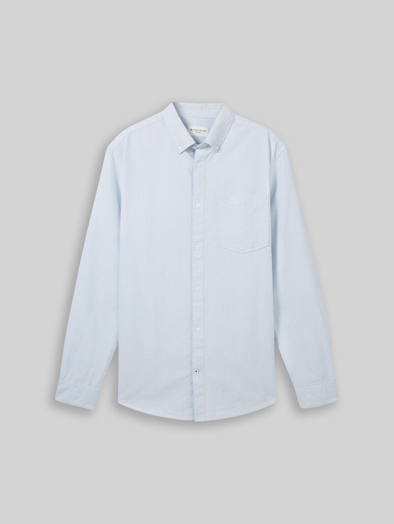 Tom Tailor Regular Fit Hemd mit Brusttasche - White Light Blue Stripe
