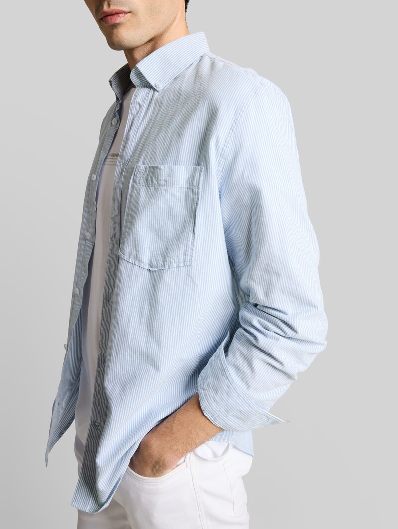 Tom Tailor Regular Fit Hemd mit Brusttasche - White Light Blue Stripe