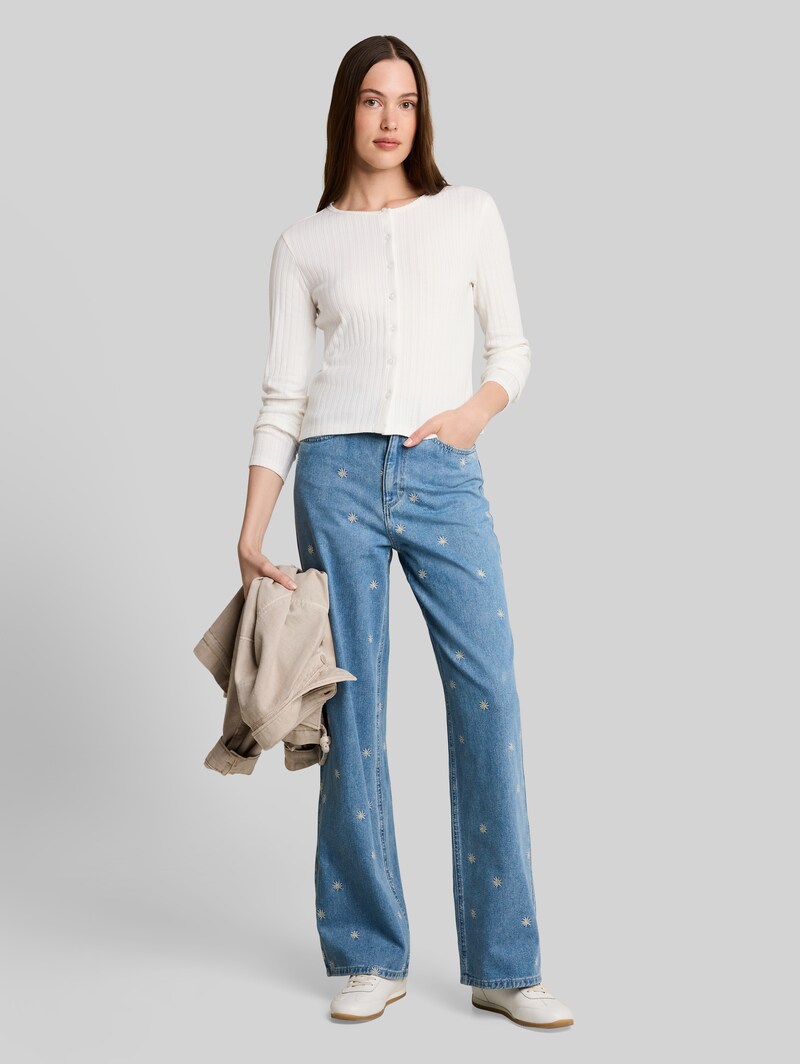 Tom Tailor Pointelle Cardigan mit Knopfleiste - Off White