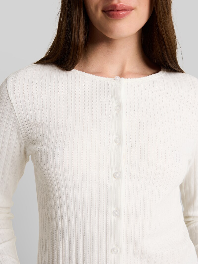 Tom Tailor Pointelle Cardigan mit Knopfleiste - Off White