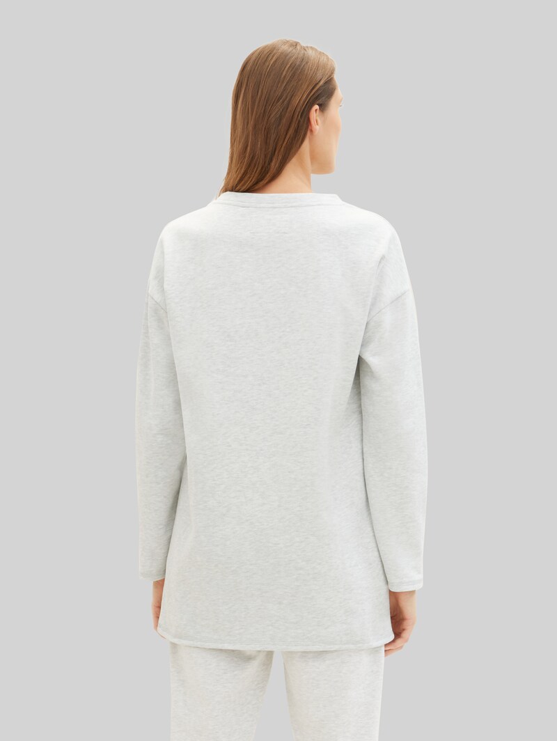 Tom Tailor Loungewear oversized Langarmshirt mit Logo-Print - Weiß-mittel-melange