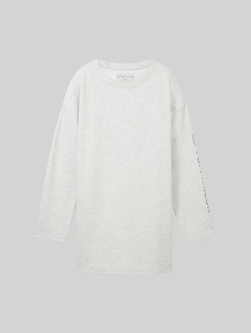 Tom Tailor Loungewear oversized Langarmshirt mit Logo-Print - Weiß-mittel-melange