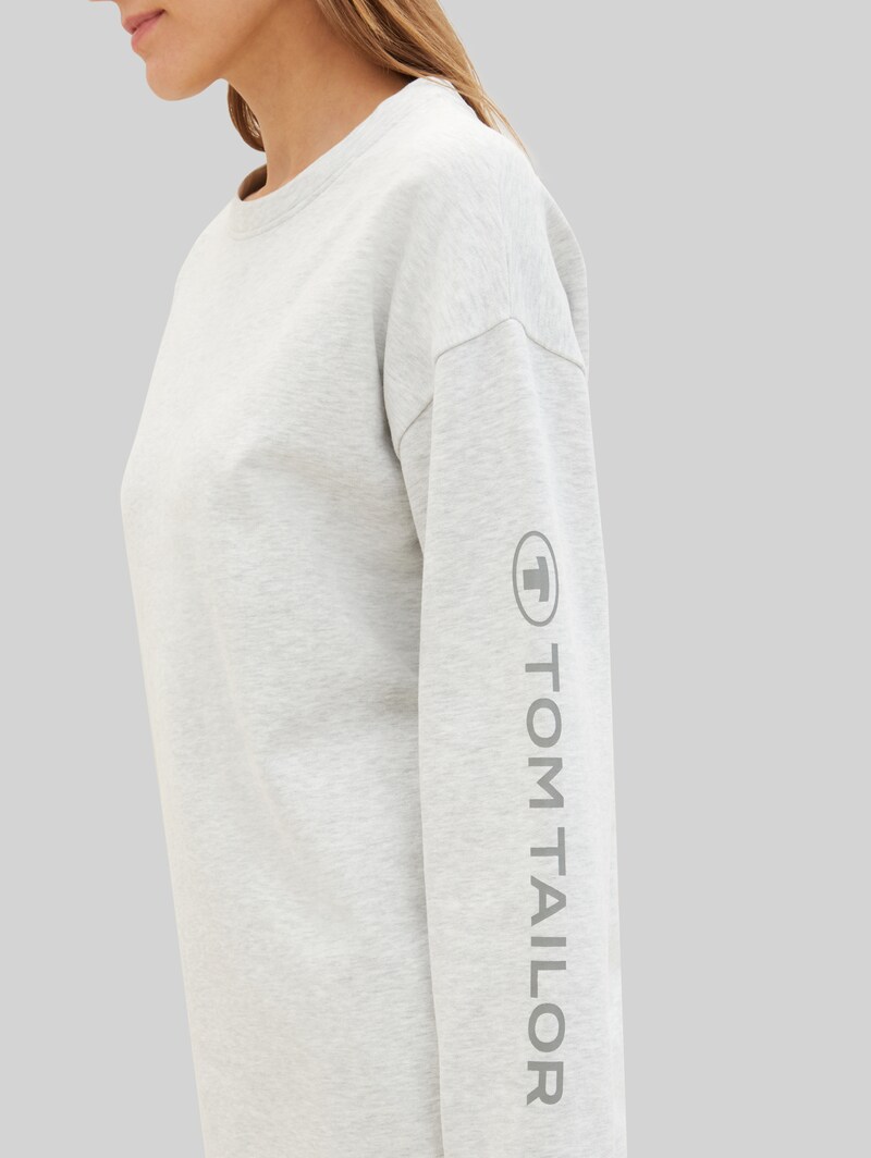 Tom Tailor Loungewear oversized Langarmshirt mit Logo-Print - Weiß-mittel-melange