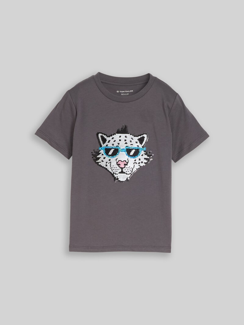 Tom Tailor T-Shirt mit Wendepailletten - Dark Urban Grey