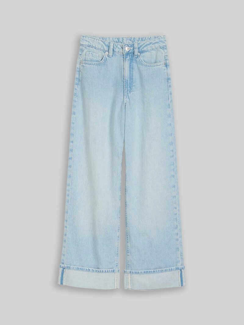 Tom Tailor Wide Leg Jeans mit Turn-up - Bleached Blue Denim