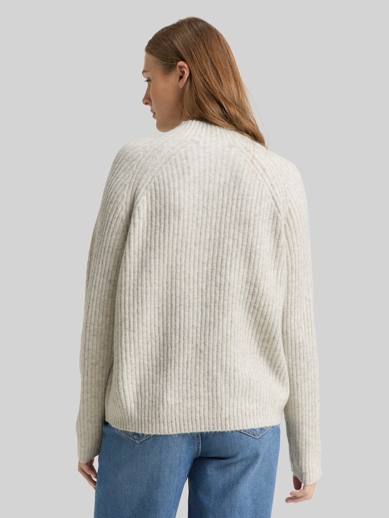 Tom Tailor Relaxed Fit Strickpullover mit Stehkragen - Marble Beige Melange