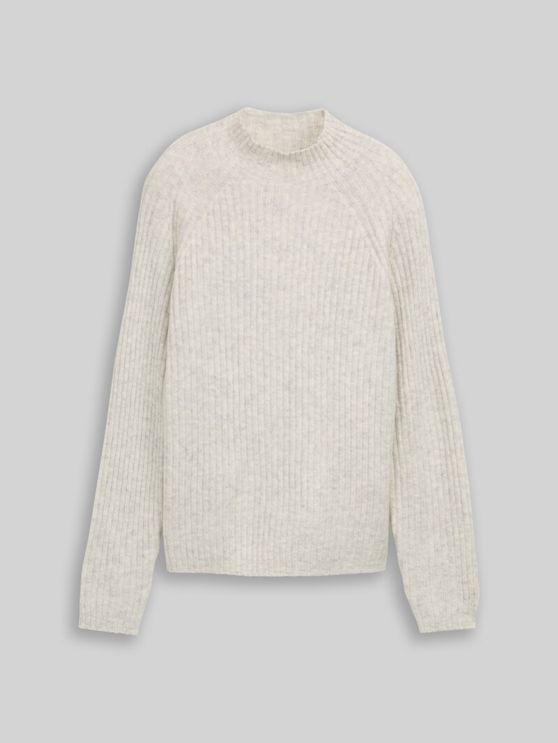 Tom Tailor Relaxed Fit Strickpullover mit Stehkragen - Marble Beige Melange