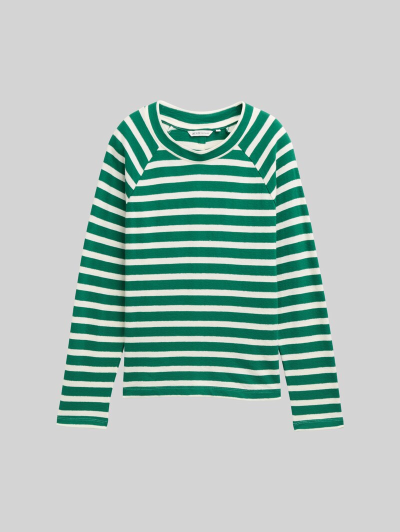 Tom Tailor Boxy Fit Langarmshirt mit Knopf-Details - Green White Stripe