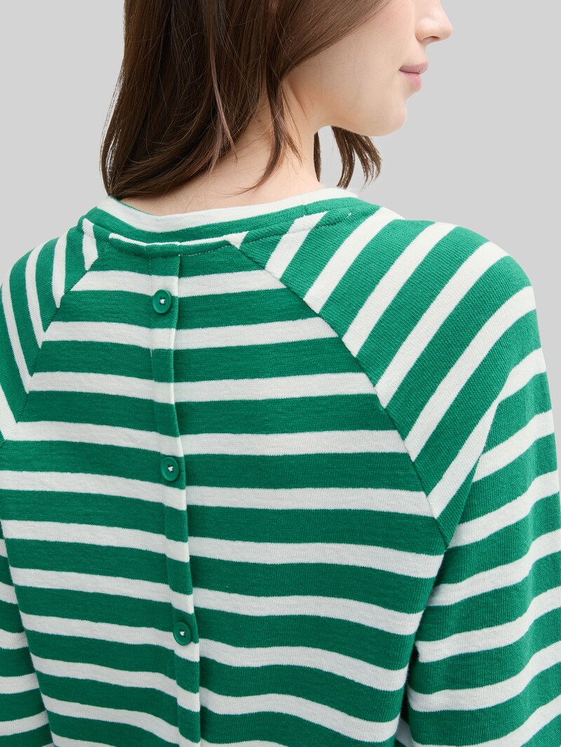 Tom Tailor Boxy Fit Langarmshirt mit Knopf-Details - Green White Stripe