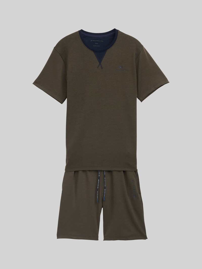 Tom Tailor Pyjama-Set mit Logo-Print und Kordelzug - Green-dark-multicolor