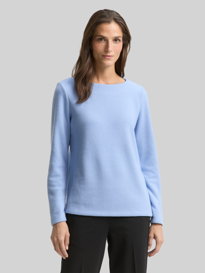 Tom Tailor Soft-Touch Sweatshirt mit Knopf-Details - Mid Blue Melange Tom Tailor Soft-Touch Sweatshirt mit Knopf-Details - Mid Blue Melange