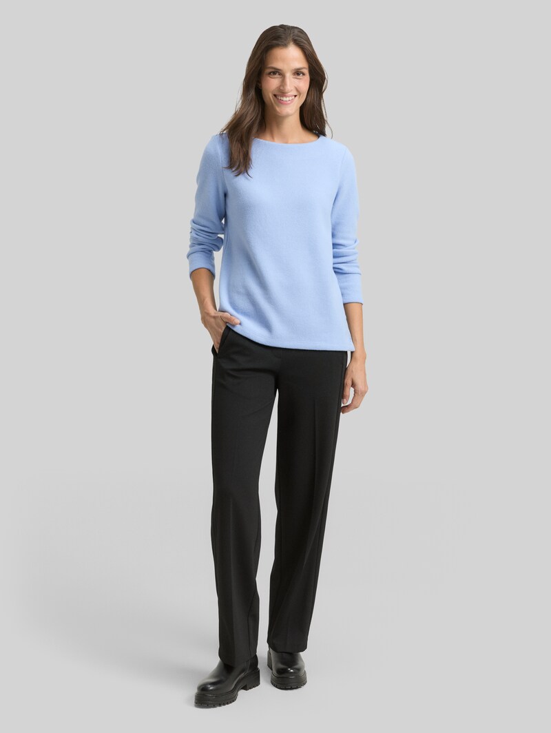 Tom Tailor Soft-Touch Sweatshirt mit Knopf-Details - Mid Blue Melange