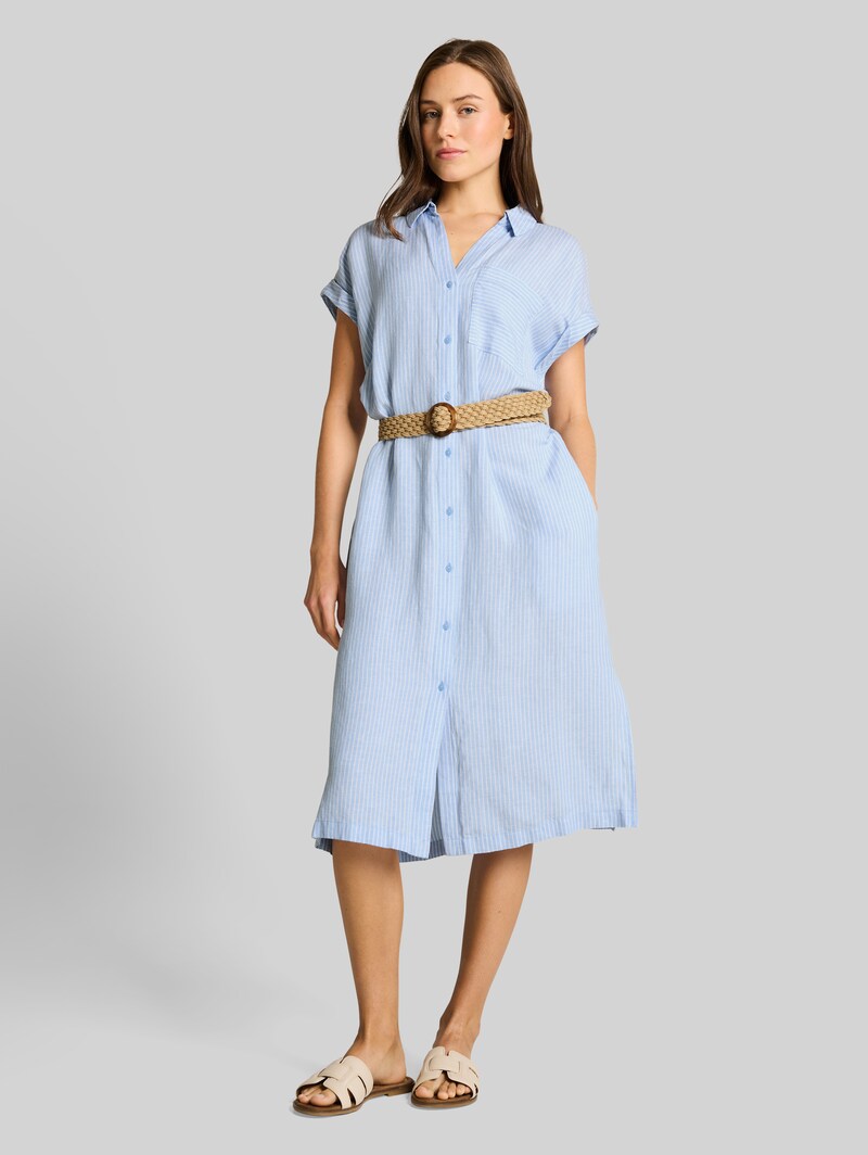 Tom Tailor Loose Fit Midi-Kleid mit Gürtel - Fjord Blue Irregular Stripe