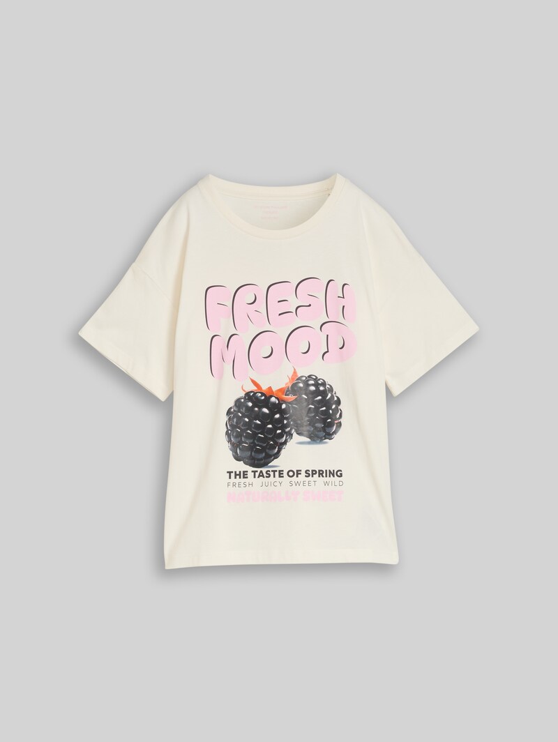 Tom Tailor Oversize T-Shirt mit Print - Wool White