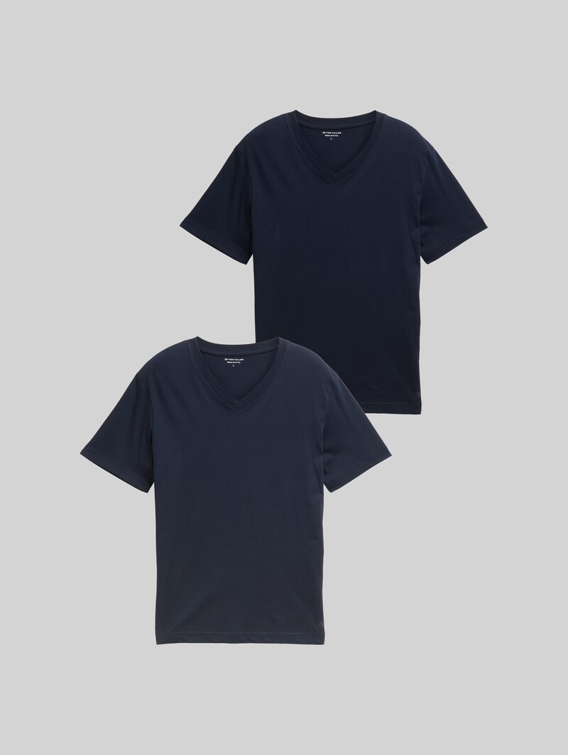 Tom Tailor T-Shirts mit V-Ausschnitt im 2er-Pack - Sky Captain Blue