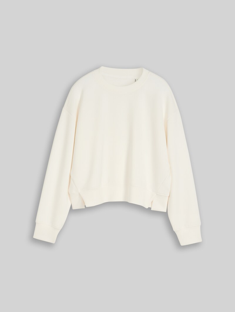 Tom Tailor Cropped Scuba Sweatshirt - Gardenia White