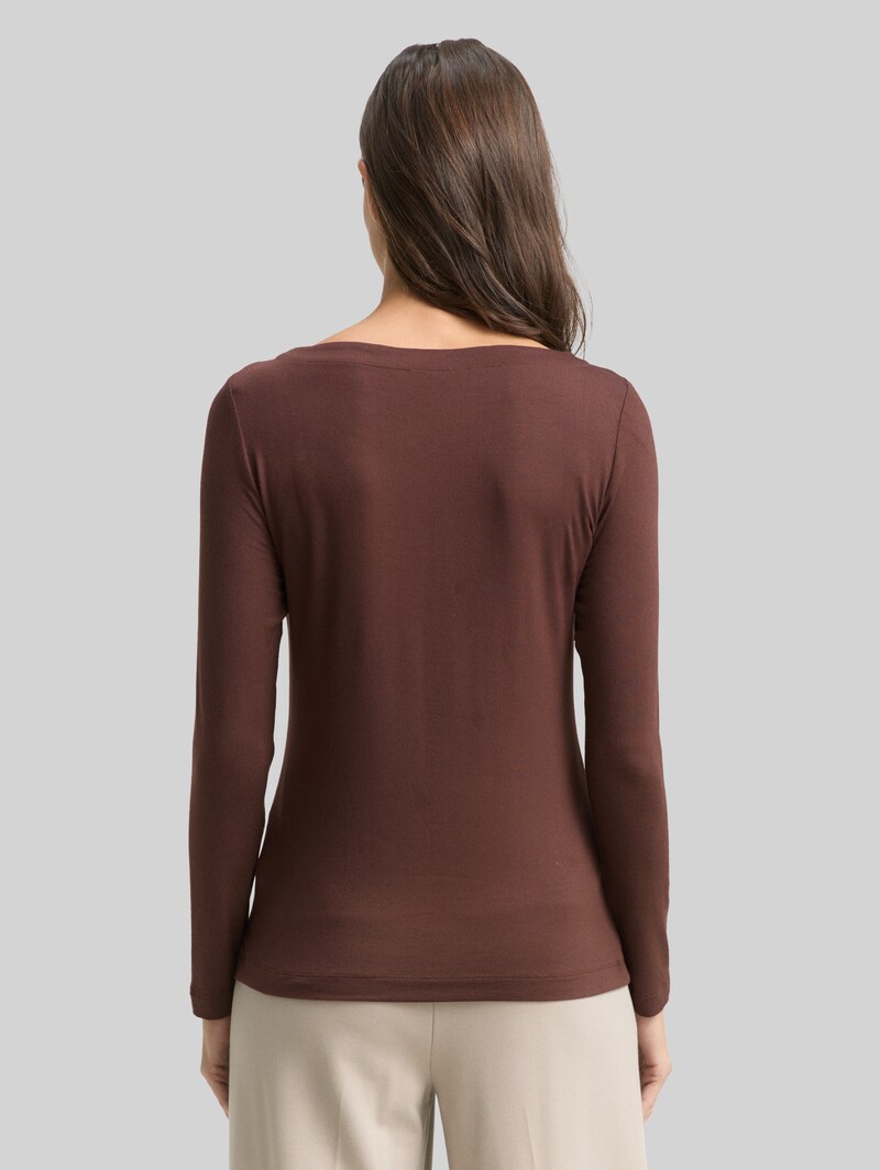 Tom Tailor Slim Fit Langarmshirt mit U-Boot-Ausschnitt - Dark Pecan Brown