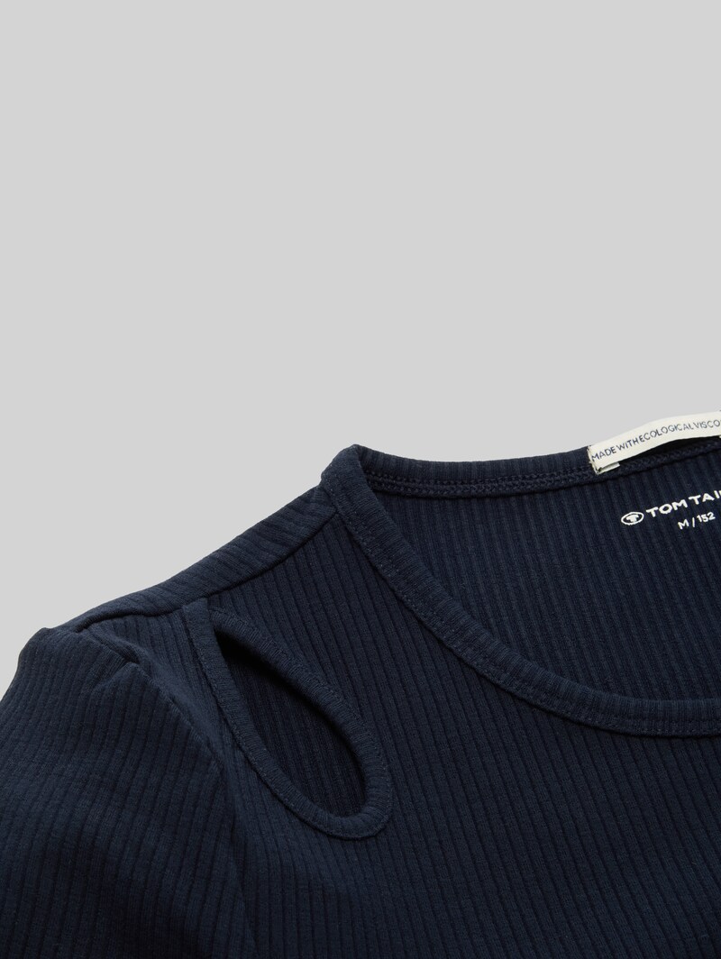 Tom Tailor Ripp T-Shirt mit Cut-Outs - Sky Captain Blue