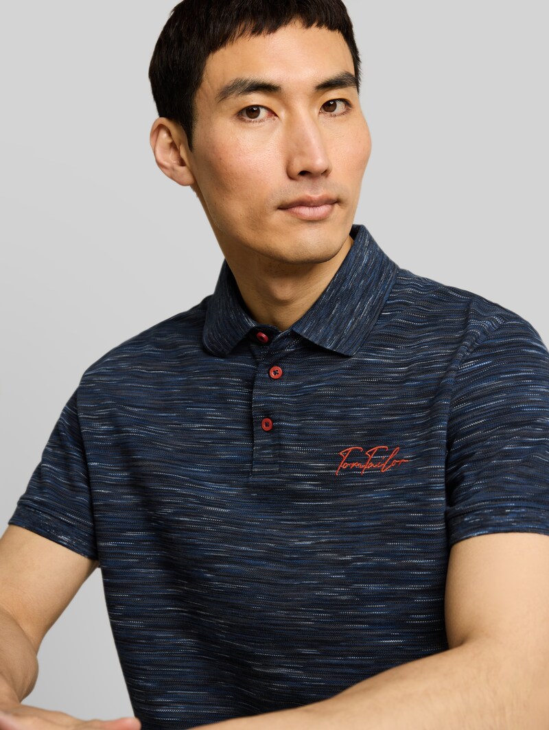 Tom Tailor Piqué Poloshirt in Melange-Optik - Navy Tonal Spacedye