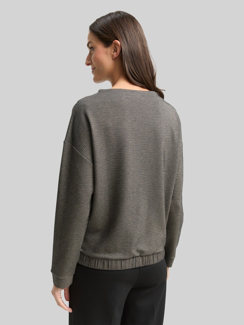 Tom Tailor Loose Fit Sweatshirt mit Stehkragen - Black Beige Wave Structure