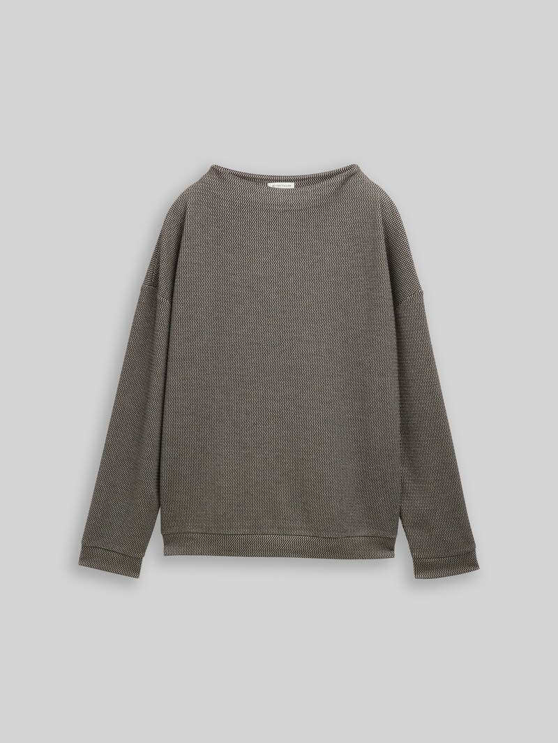 Tom Tailor Loose Fit Sweatshirt mit Stehkragen - Black Beige Wave Structure