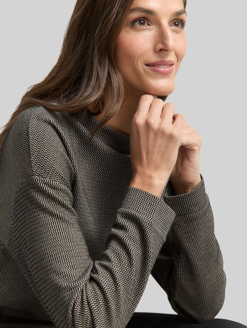 Tom Tailor Loose Fit Sweatshirt mit Stehkragen - Black Beige Wave Structure