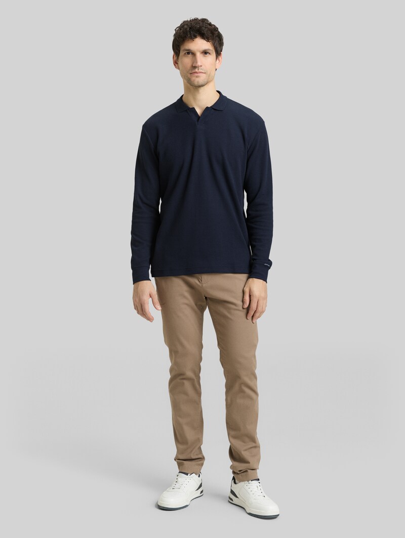Tom Tailor Langarm Poloshirt mit Waffelstruktur - Sky Captain Blue