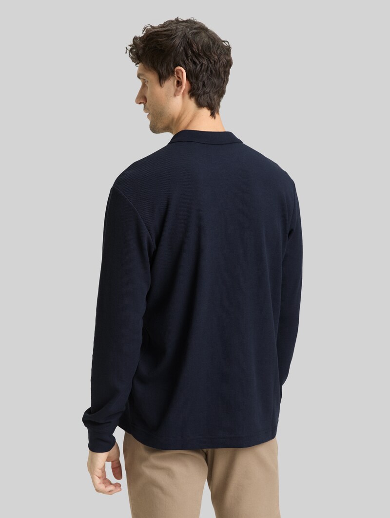 Tom Tailor Langarm Poloshirt mit Waffelstruktur - Sky Captain Blue