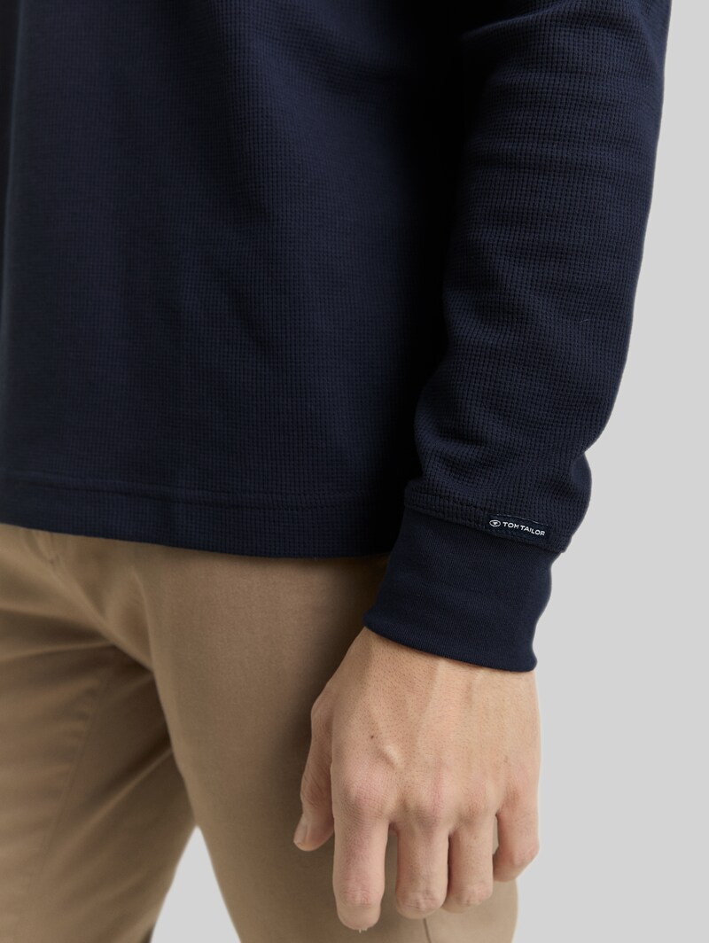 Tom Tailor Langarm Poloshirt mit Waffelstruktur - Sky Captain Blue