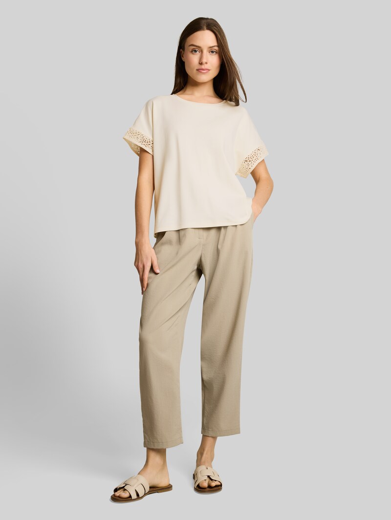 Tom Tailor Loose Fit T-Shirt mit Crochet-Ärmeln - Dove White