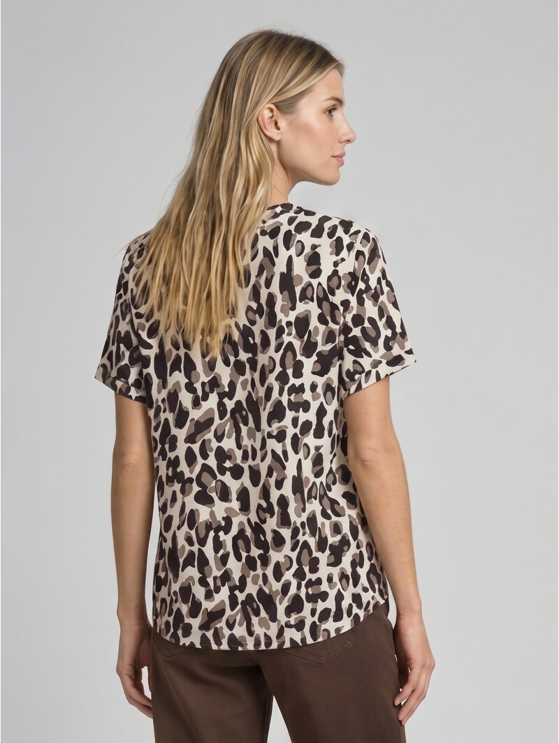 Tom Tailor Loose Fit Bluse mit V-Ausschnitt - Brown Beige Leo Print