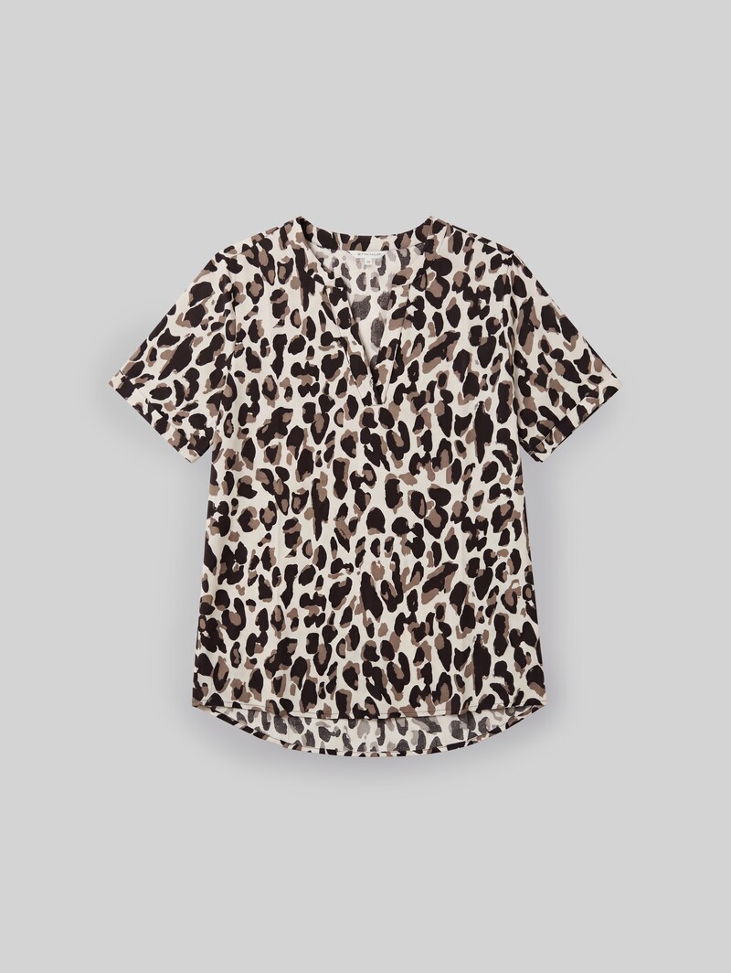Tom Tailor Loose Fit Bluse mit V-Ausschnitt - Brown Beige Leo Print