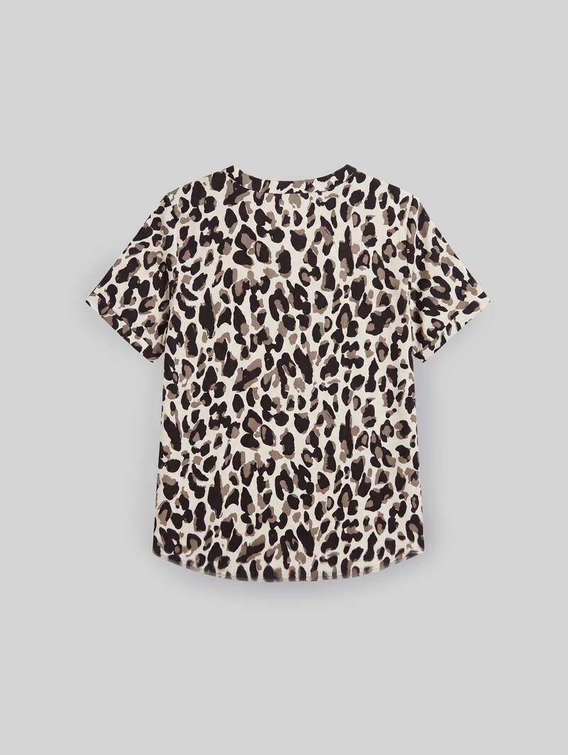 Tom Tailor Loose Fit Bluse mit V-Ausschnitt - Brown Beige Leo Print