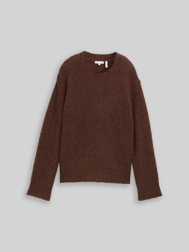 Tom Tailor Strickpullover mit Wollanteil - Dark Pecan Brown Melange