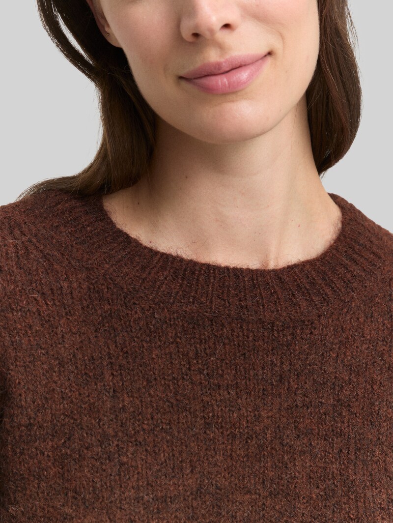 Tom Tailor Strickpullover mit Wollanteil - Dark Pecan Brown Melange