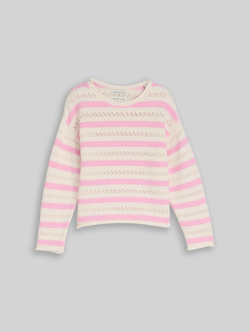 Tom Tailor Cropped Strickpullover mit Streifenmuster - Light Rose Stripe
