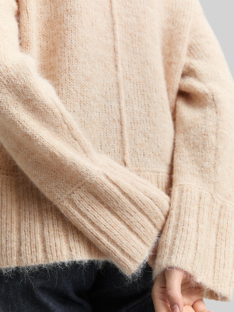 Tom Tailor Oversize Strickpullover mit Wollanteil - Sand Stone Beige Melange