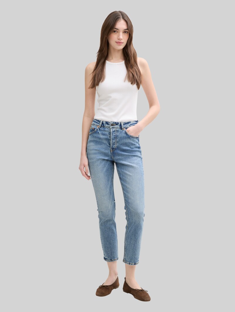 Tom Tailor TTLOTTE SLIM STRAIGHT Jeans mit High Waist - Used Mid Stone Blue Denim