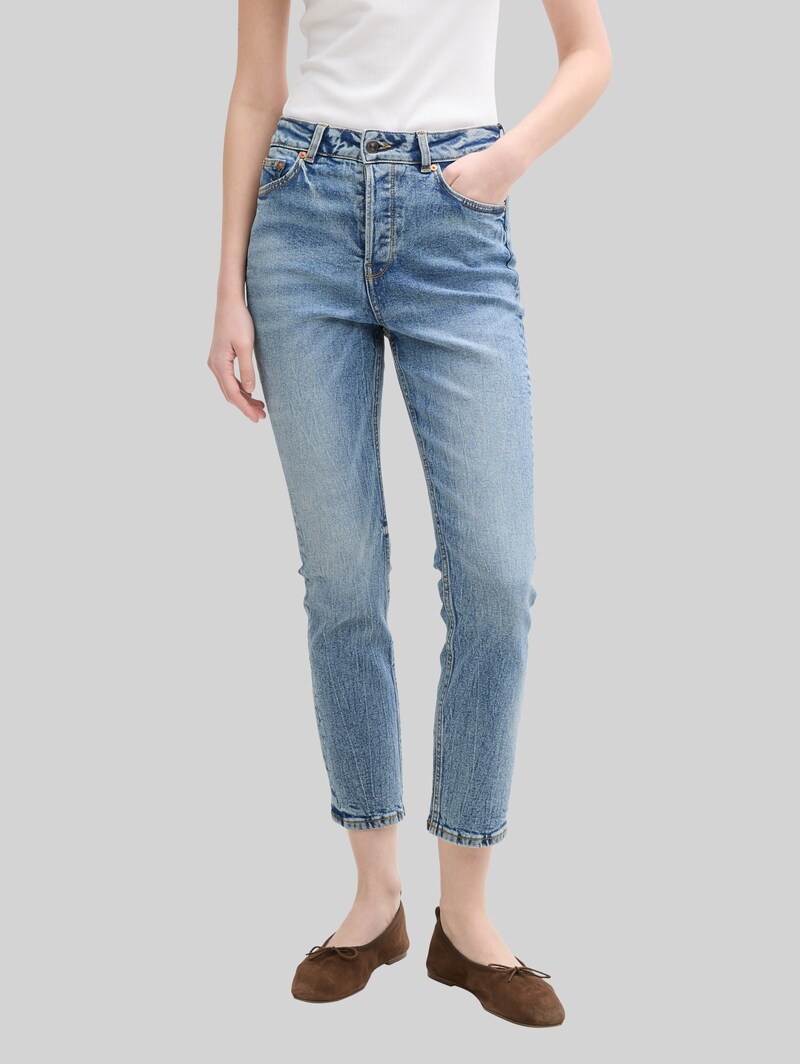 Tom Tailor TTLOTTE SLIM STRAIGHT Jeans mit High Waist - Used Mid Stone Blue Denim