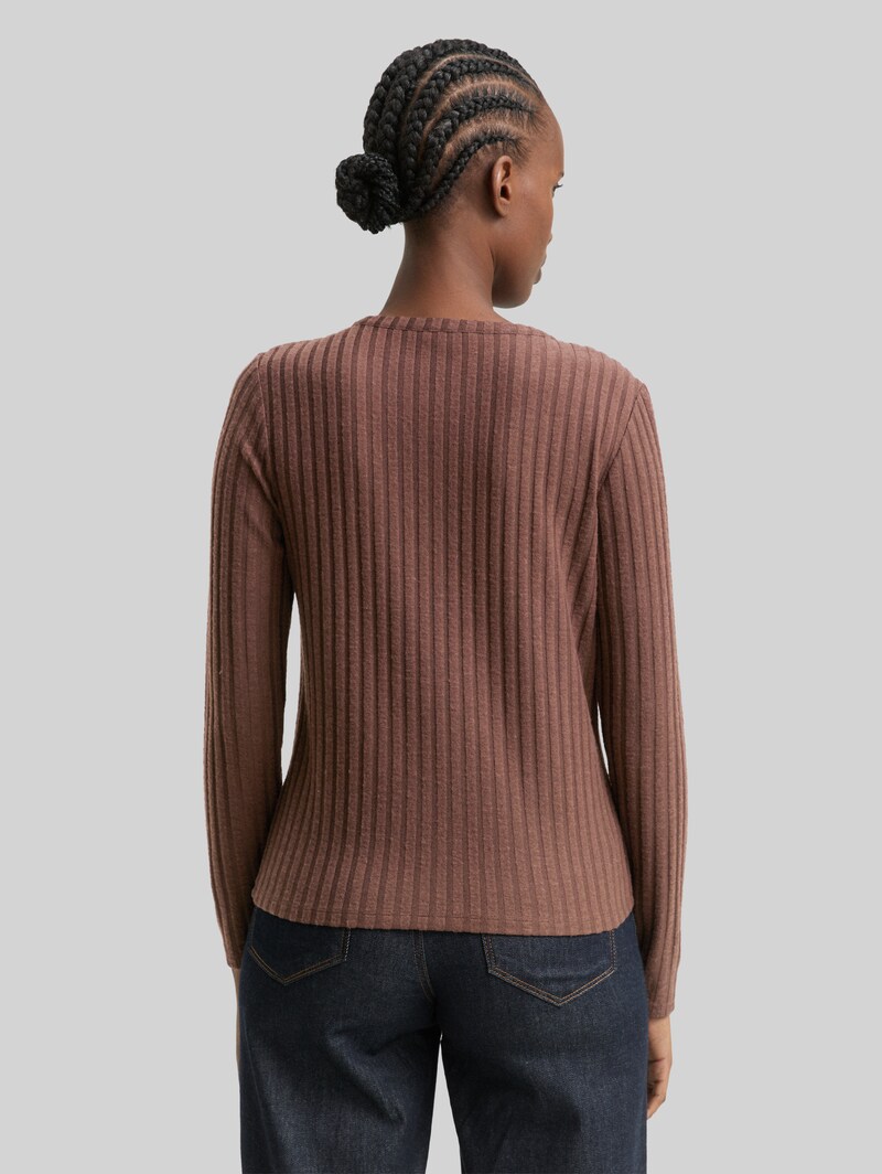 Tom Tailor Slim Fit Langarmshirt mit Deko-Knopfleiste - Soft Chocolate Brown