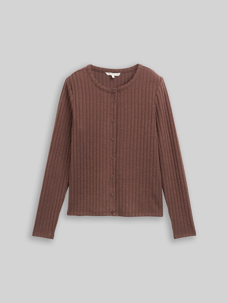 Tom Tailor Slim Fit Langarmshirt mit Deko-Knopfleiste - Soft Chocolate Brown