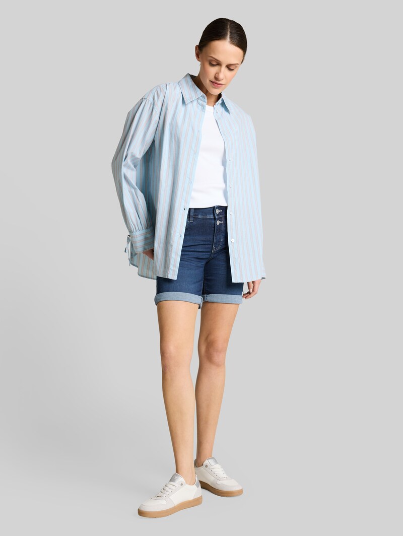 Tom Tailor TTLENE SLIM Bermuda Jeans Shorts mit hohem Stretch - Used Dark Stone Blue Denim