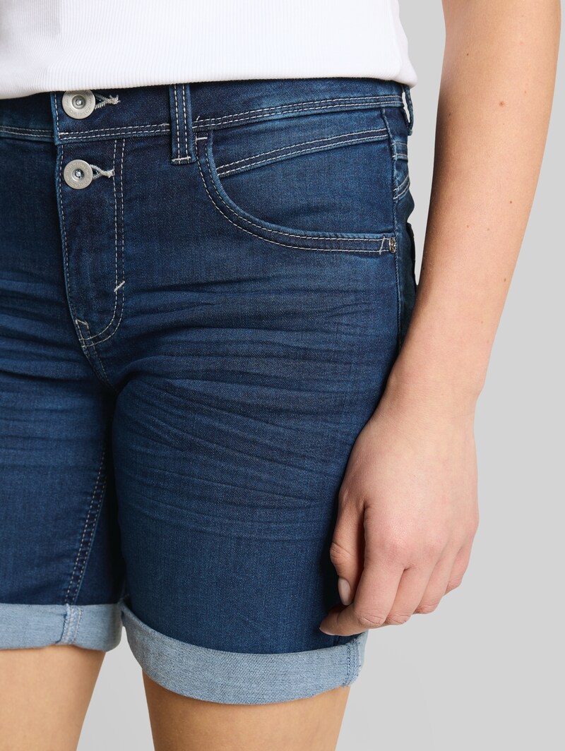 Tom Tailor TTLENE SLIM Bermuda Jeans Shorts mit hohem Stretch - Used Dark Stone Blue Denim