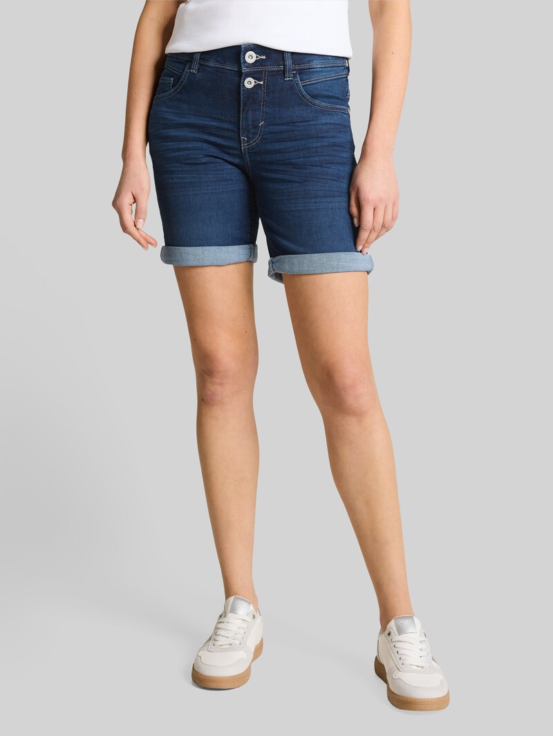 Tom Tailor TTLENE SLIM Bermuda Jeans Shorts mit hohem Stretch - Used Dark Stone Blue Denim