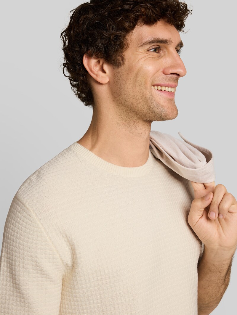 Tom Tailor Relaxed Fit Strickpullover aus Baumwolle - Gardenia White
