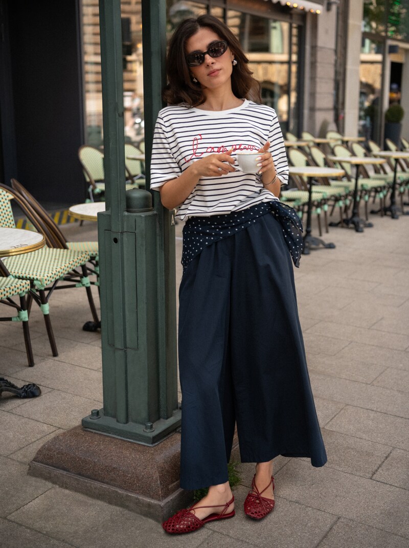 Tom Tailor T-Shirt mit Schriftzug - Navy Offwhite Stripe